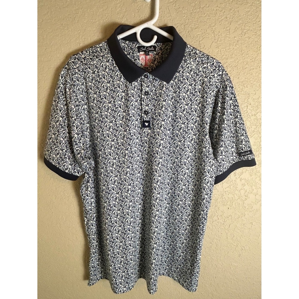 Bad Birdie Golf Polo Mens XL White Navy Floral Performance Stretch Short Sleeve